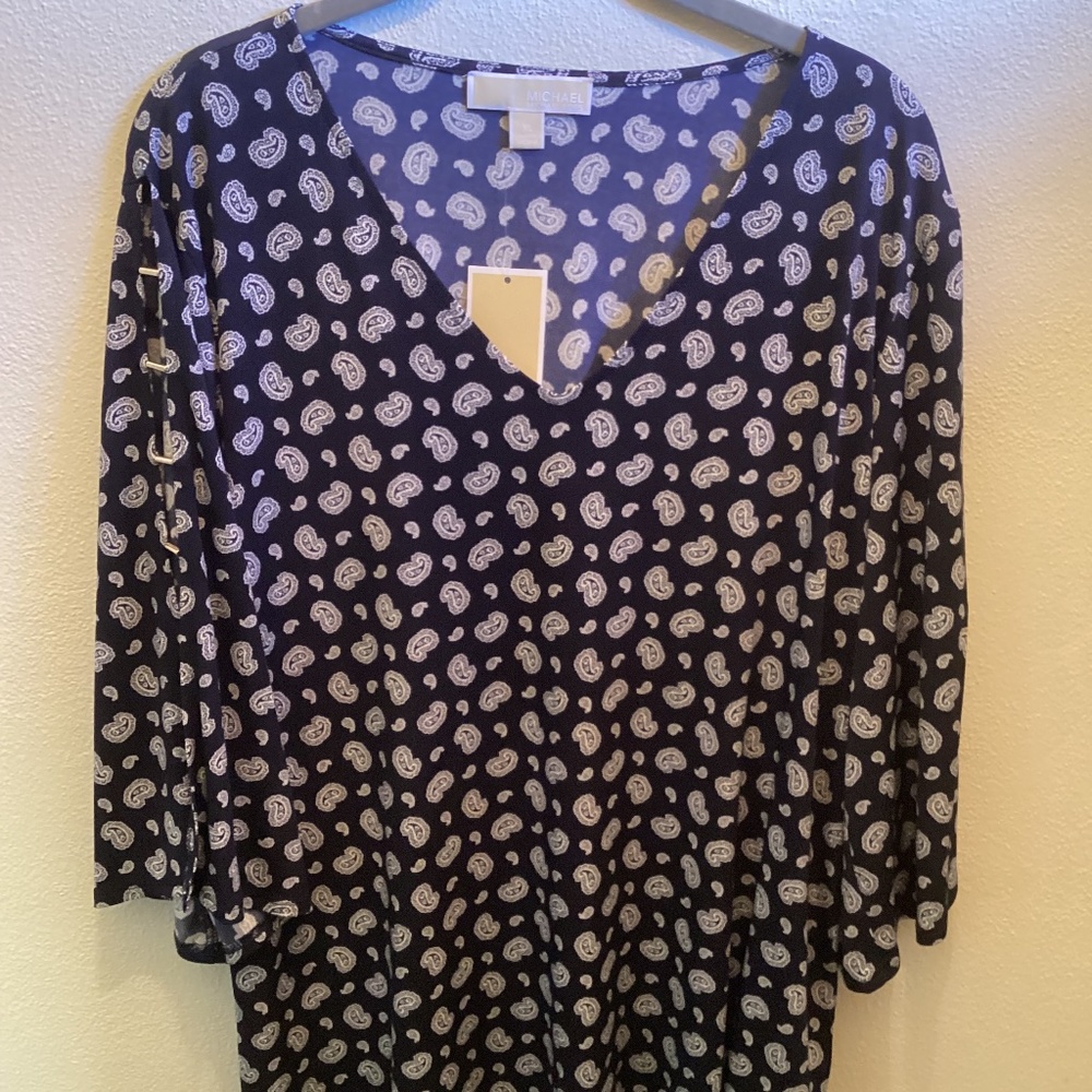 Michael Kors Stretch Knit Navy Blue Split sleeve tunic (XL)